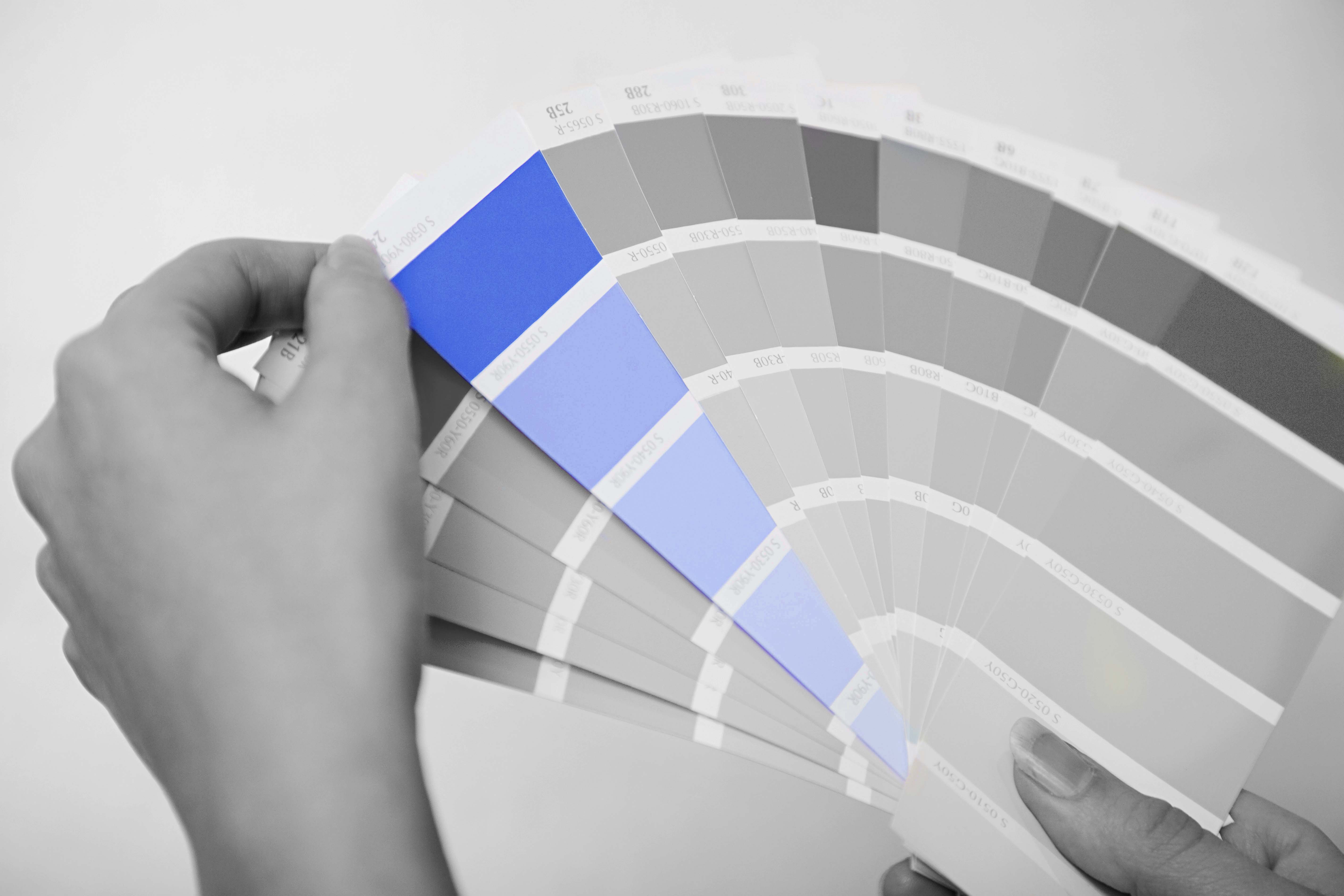 Black and White image of paint stripes with one strip highlighted blue