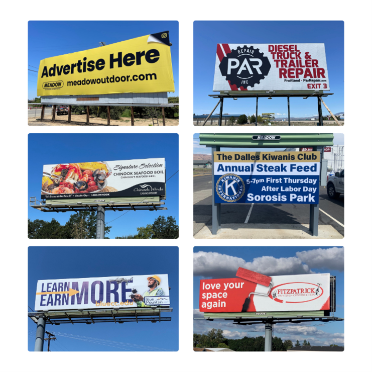 Collage of high contrast artwork on Meadow Outdoor Billboards
