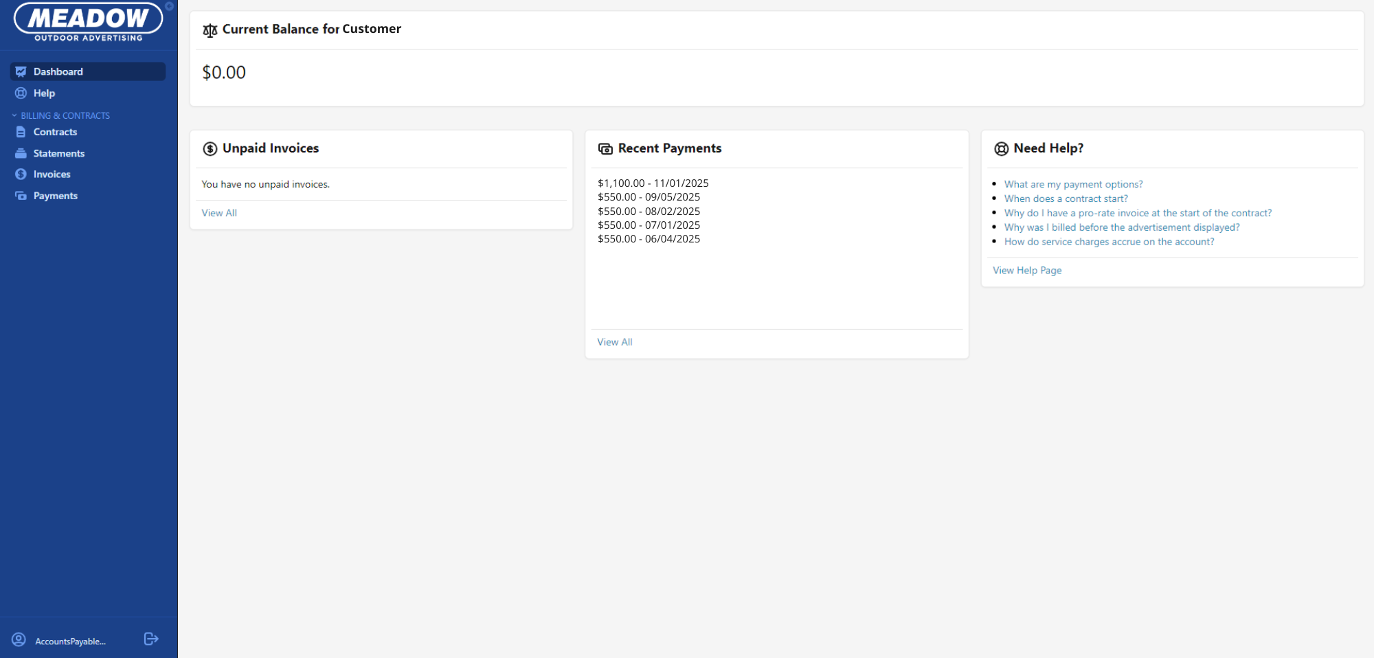 Meadow Hosts Customer Portal