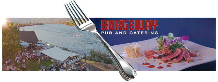 Billboard Advertisement for Bargeway Pub in the Dalles Oregon with a large extension of a fork