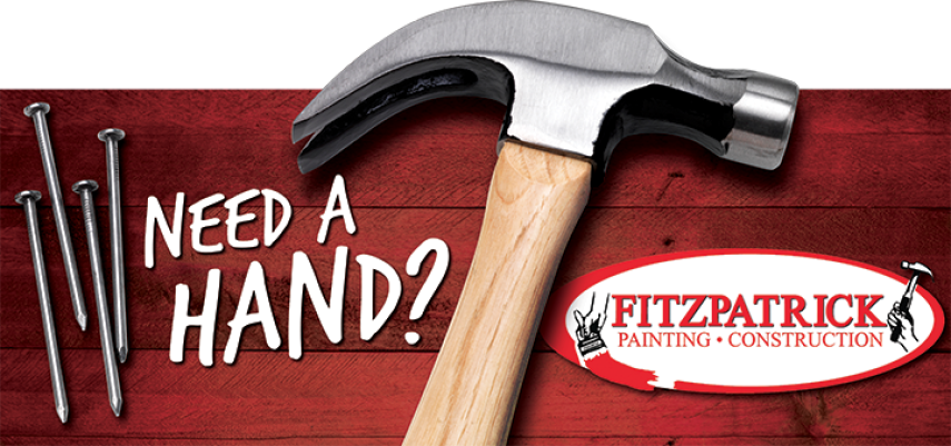 Fitzpatrick Painting billboard artwork featuring a hammer and nails on rustic wood planks