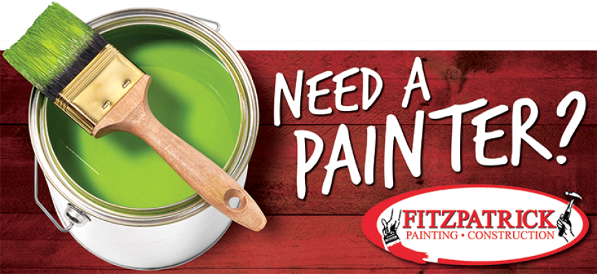 Fitzpatrick Painting billboard artwork featuring a can of green paint sitting on rustic wooden planks