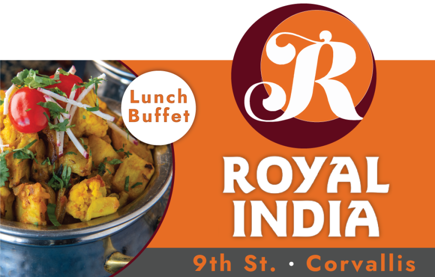 Orange Billboard Artwork advertising Royal India restaurant in Eugene Oregon